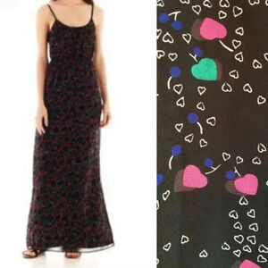 I ♡ Ronson Confetti Hearts Printed Criss Cross Back Strap Maxi Dress L